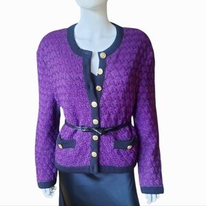 Vintage MONDI Textured Knit Cropped Sweater Jacket Purple/Black Sz 38 M